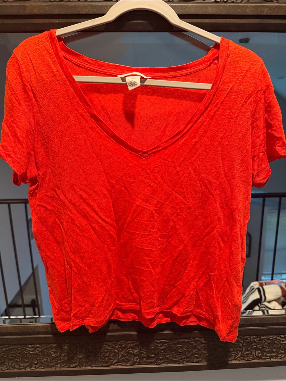 H&M Women's Bright Red orange  V-Neck Short Sleeve Tee